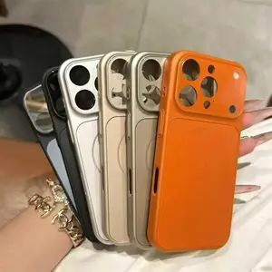 Simple solid color couple phone case for iphone 17 pro max phone case/16/15/14/13 Pro Max, with built-in lens protection and supports MagSafe Compatible
