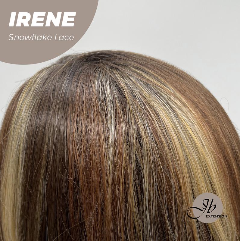 JBEXTENSION 20 Inches Caramel Blonde Highlight Pre-Cut T Part Snowflake Lace Frontlace Glueless Wig IRENE SNOWFLAKE【BENDY EAR TABS】