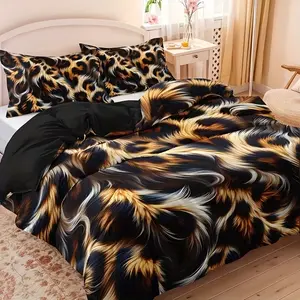 3pcs Fashion Leopard Print Bedding Set (1 Fitted Sheet + 2 Pillowcases), High Definition Home Dormitory, No Pillows Included