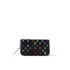 Louis Vuitton x Takashi Murakami Pochette Clefs Micro Slimline Women's Wallet, Monogram Zip Closure, Black Multicolor Coated Canvas (Unisex Compatible), Micro Women's Wallets, Slimline Women's Wallets