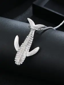 Fashion Full Diamond Whale Pendant Necklace, Elegant Alloy Fish Scale Design, Unisex All Seasons Jewelry, No Choking Hazard