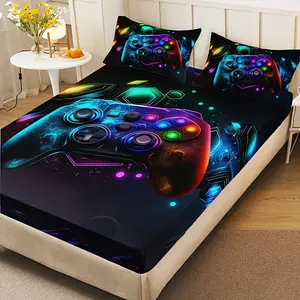 Three-Piece Cool Game Controller Bed Sheet Set, Includes Two Pillowcases, High-Definition Digital Printing, 100% Polyester Fiber, Breathable All-Season Bedding, Machine Washable - Suitable for Mattresses Up to 13.39inch Thickness
