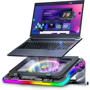 Gaming Laptop Cooling Pad with Full RGB Lights,  Cooler Fan Stand for 15-19 inch Gamer Laptops and PC Computers