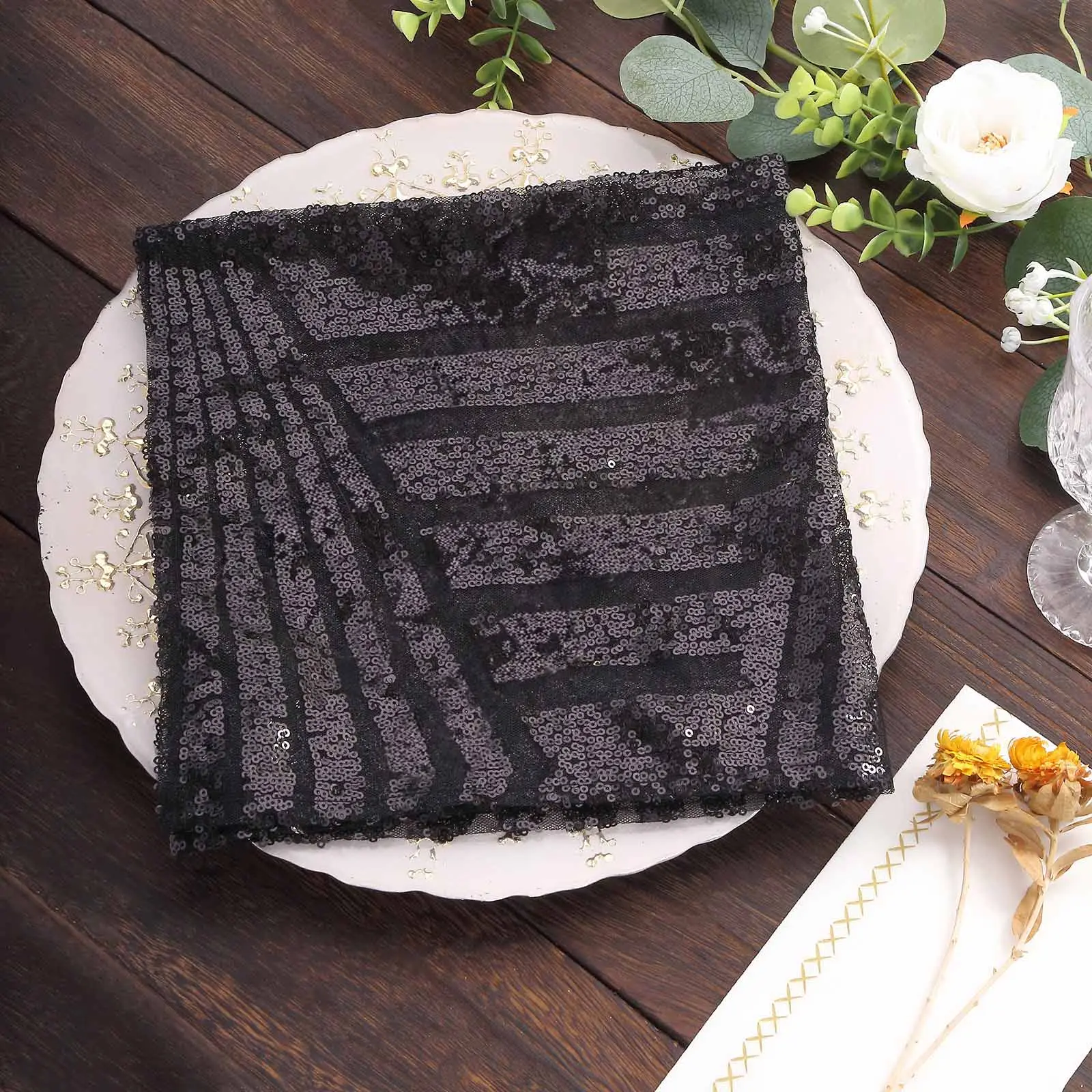 Reusable Black Diamond Pattern Sequin Napkins, 20"x20" for Home, Festive & Party, Wedding Supplies