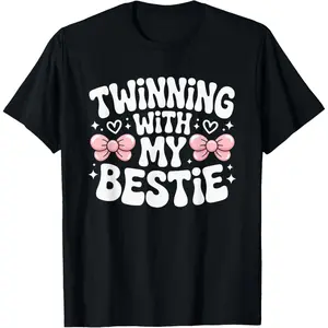 Twinning with My Bestie Spirit Week Friends BFF Matching Bow T-Shirt