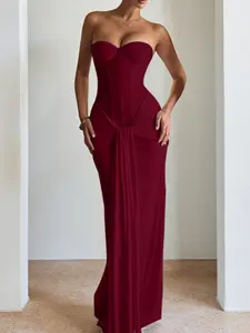 Elegant Halter Neck Dress with Flowing Sleeves, Long Sleeve Bodycon Midi Dress, Perfect for Parties & Special Occasions, Formal Wear