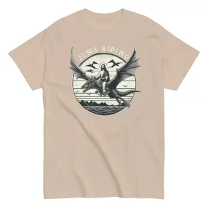 Jesus on a Dinosaur T-Shirt - Crazy Shirts for Men, Cool Graphic Novelty Tee, Gifts for Dad, Soft Funny Vintage Jesus Pterodactyl T-Shirt