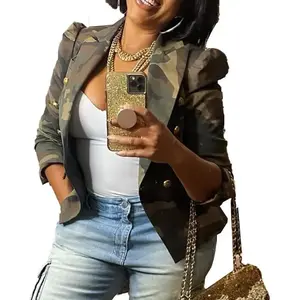 Camouflage Jacket for Women Lightweight Casual Long Sleeve Lapel Camo Blazer Jackets with Pockets