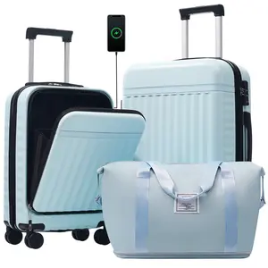 Front opening luggage set of 3 pieces, hard carry on luggage with USB port, expandable luggage with rotating wheels and a TSA lock for high security.The set is durable and easy to store, with a variety of colors to choose from