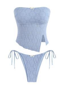women's summer beach floral leaves halter tied tank style full coverage bikini tankini set two piece bathing suits lace asymmetrical slit bowknot decor tie side tankini set
