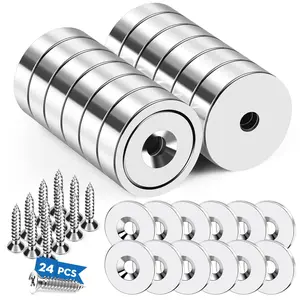 12pc Neodymium Rare Earth Magnets, Strong with Countersunk Hole & Iron Sheet, 20lbs Force Cabinet Magnets with Screws for Door & Mounting, 0.63x0.19inch