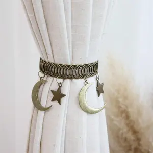 Vintage Metal Curtain Tieback with Pendant, Antique Bronze Finish, Bohemian Witch Style, Home Decor for Living Room Bedroom, Window Decorations Supplies