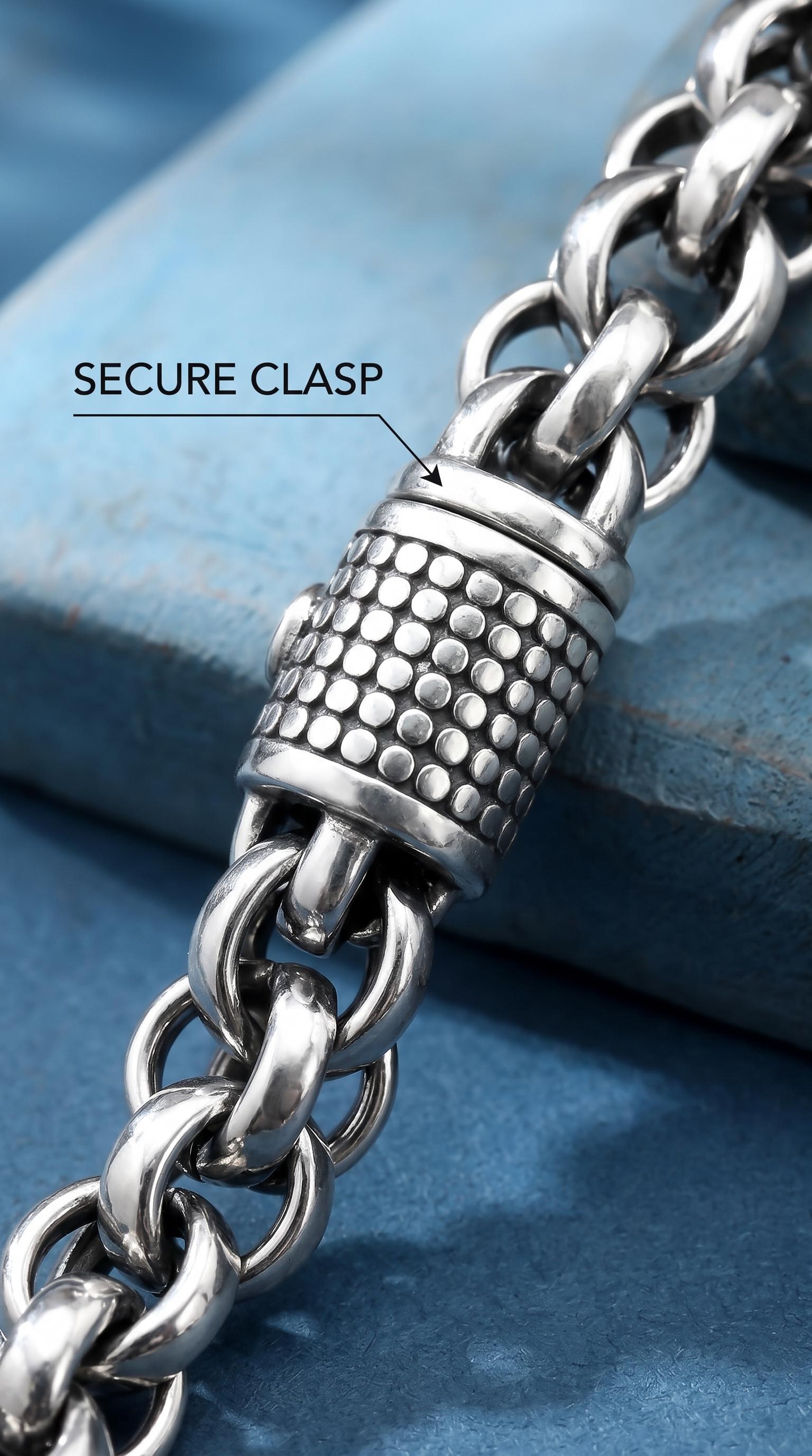 Hip-Hop  Color Chain Bracelet with Textured Clasp and Interlocking Links for Men S925 Silver