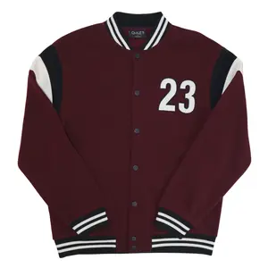 Men's Fleece Varsity Jacket with Felt & Contrast Inserts in Burgundy