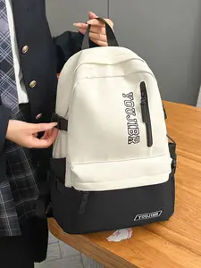 New Cute Student Patchwork Backpack, Large Capacity Versatile Comfortable Letter Unisex Book Bag, Stylish Schoolbag for Boys & Girls