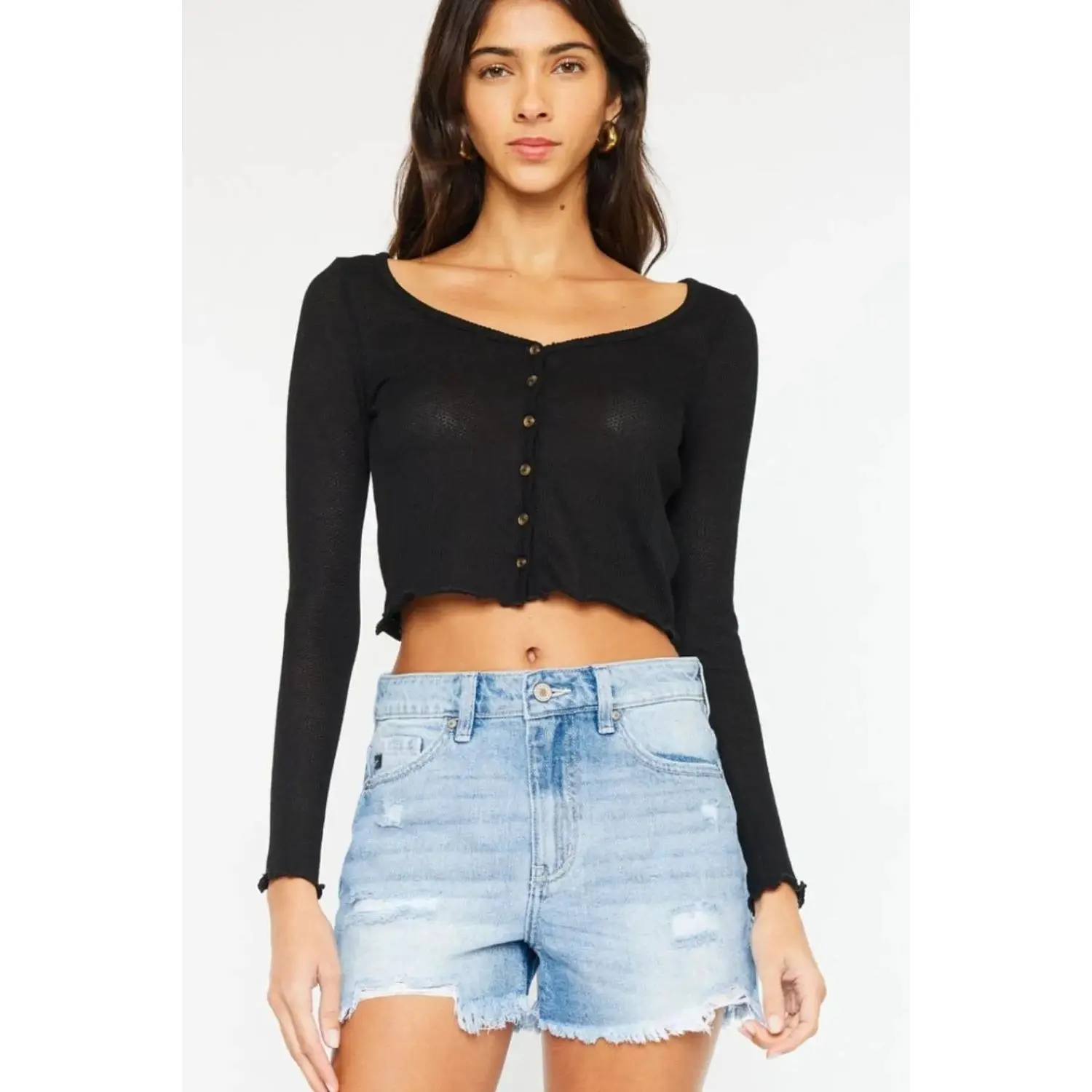Kancan High Waist Frayed Denim Shorts