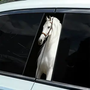 A white Arabian horse-themed sticker 2-piece B-pillar waterproof, scratch-resistant, suitable for all models - cars, suitable for Audi, Honda, Mitsubishi, Ford, Volkswagen, BMW, Opel, Porsche, Citroen. Sedan, SUV, MPV