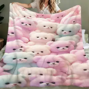 A Soft And Warm Adorable Multicolored Bear Print Outdoor Blanket, Cozy And Casual, Suitable For The Office, Perfect For Camping And Travel, A Versatile Gift Blanket For All Seasons