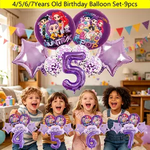 9 Piece Large Size Birthday Party Figure Balloon Set,New-Pop Heroine Monster Hunting Cartoon Style Foil Balloons,Music Fans Birthday Gifts Celebration, Anniversary,Summer Party Decorations, 4/5/6/7Years Old Birthday Decoration.