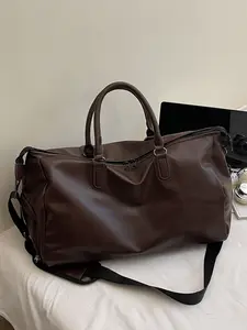Unisex PU Leather Travel Organizer Bag with Shoe Compartment, Large Capacity Handbag Shoulder Crossbody Bag, Adjustable Strap Design, Travel Duffle Bag