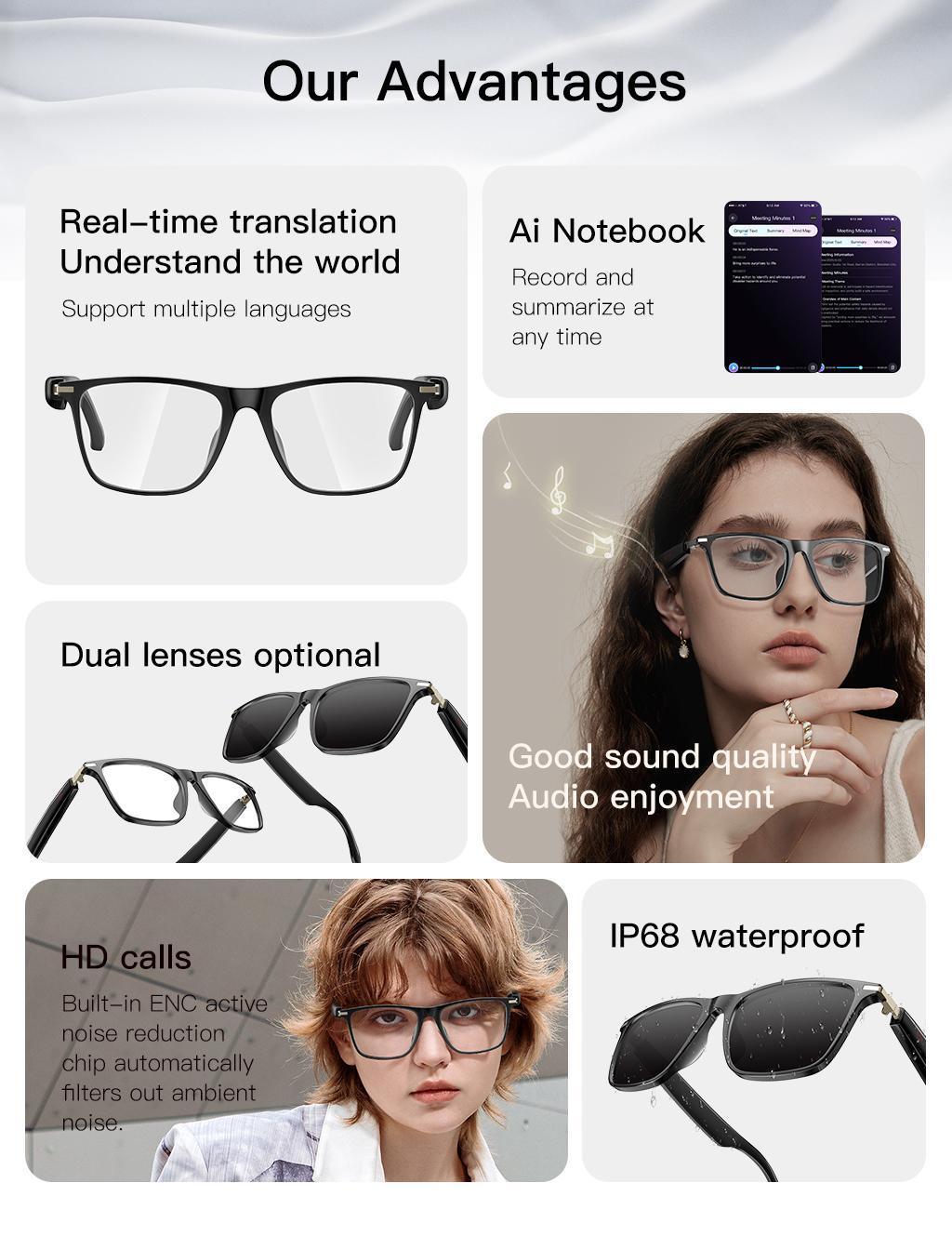 AI Interpretation Smart Glasses,160 Languages, Chat GPT,Audio Glasses for Men And Women,Microphone And Speaker, HD Voice Calls And HIFI Music Quality,Hands-Free Calling,Color Changing Lens, Suitable for  Riding,Driving,Travel,Black Friday & Cyber Monday