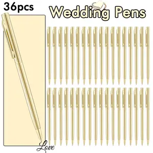 36 Pack Golden Ballpoint Pens, Slim Metallic Retractable Pens, Black Ink, Bulk Wedding Guest Book Pens, Elegant Golden Pens for Bridal Shower, Party, Office, and Business Use