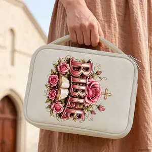 Pink Rose Bible Bag for Women, Large  Bible Cover Case with Durable Handle, Lightweight Christian Gifts for Women Mom