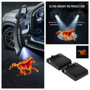 2-Pack Flame Horse Logo Welcome Light, Car Upgrade Projection Lamp, Led Door Light, No Damage Installation, Easy Peel and Stick, Enhance Car Style