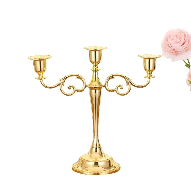 Zinc Alloy 3-Head Candle Holder, European Style Vintage Candle Stand, Restaurant Table Decor, Home Decor, Party Decoration, Romantic Dinner Prop, Home Accessories