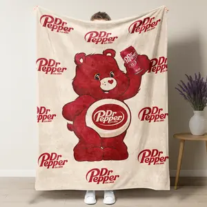 Dr Pepper Care Bear Flannel Blanket, Standing bear holding a pepper can Printed Blanket,Soft and Warm MachineWashable Blanket Decorative Item For Bed