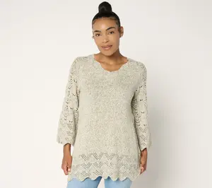 Ree by Pioneer Woman Petite Pointelle Marled Sweater