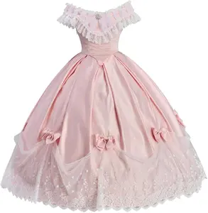 Women's Pink Victorian Rococo Dress Deluxe Off Shoulder Prom Ball Gown Historical Civil War Southern Belle Dress