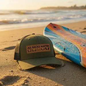 “All Racks Matter” Leather Patch Trucker Hat – Hunting Graphic Snapback Cap, Adjustable Outdoor Hat
