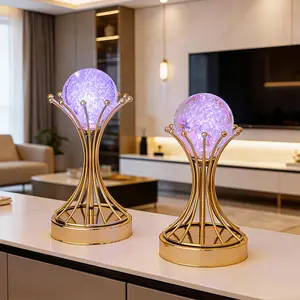 New Ins Style Iron Art Luminous Crystal Ball Decoration Ornament European Light Luxury Living Room Entrance Decoration Shooting Prop Home Decor Light