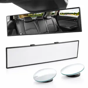 Panoramic Rear View Mirror Kit with 2 Blind Spot Mirrors, Wide Angle Clip On Rearview Mirror, Rear & Side Visibility Upgrade for Cars SUVs Trucks Vans, Daily Driving, Lane Changes & Parking