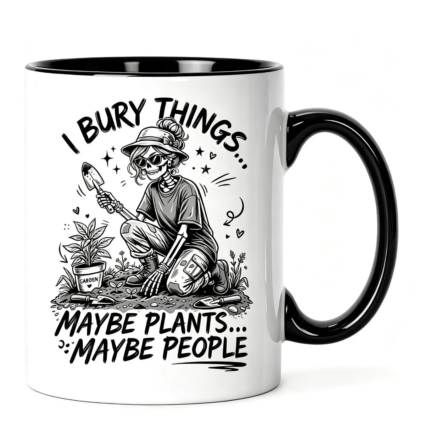 Halloween Gift 1pc 11Oz Pure Black Ceramic Mug Gardener Skeleton I Bury Things Maybe Plants Maybe People Dark Humor Great Gift for Halloween Gift for Gardener Friend