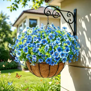 20 Bundles Artificial Flowers for Outdoors Decoration, UV Resistant Silk Faux Daisy Flora Spring Fake Plastic Plants Greenery for Outside Indoor Yard Home Porch Window Box Decor, Blue