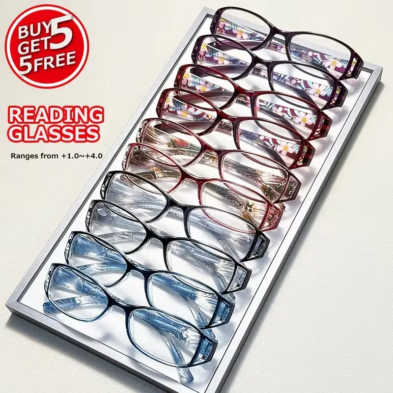 10PCS Women's Fashion Retro Square Reading Glasses, Reading Eyewear, High Definition Anti-Fog Design, +1.0 to +4.0 Strength Options, Lightweight & Durable, Reading Eyeglasses