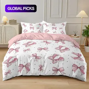 3-piece bedding set (1 duvet cover + 2 pillowcases, no insert) - Sweet and girly pink duvet cover set with bow print. Soft and comfortable bedding set, suitable for room decor, suitable for all seasons, and makes a great gift.
