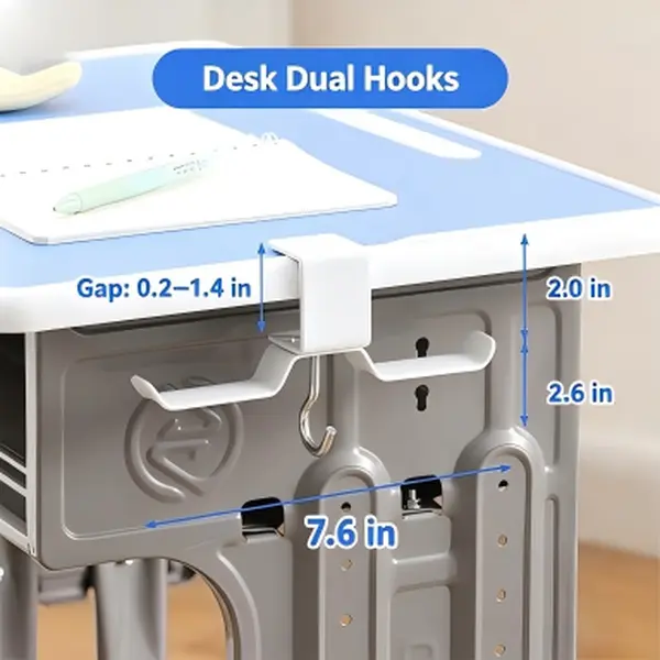 Double Side Desk Hook - Heavy Duty, Adjustable, No-Drill Table Side Hanger for Backpack, Water Bottle - Easy Installation Desktop Storage Organizer for Home Office