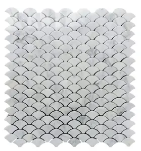 Oriental White Artistic Fish Scale Shape Floor and Wall Marble Backsplashes Mosaic Floor&Wall Tiles (12x12 inch) DP6014