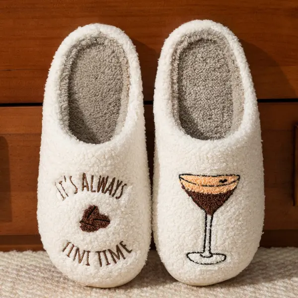 Women's Cute Espresso Martini Slippers, Cozy Indoor & Outdoor Slippers, Non-Slip House Slippers, Bachelorette Party Gift
