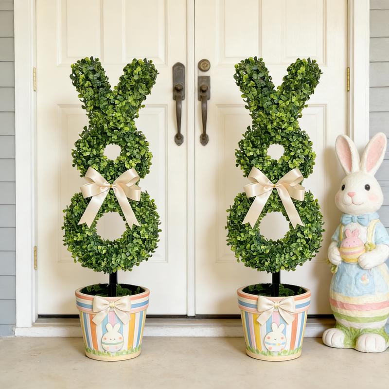 Easter Rabbit-Shaped Artificial Green Topiary Tree, Cute Bunny Cutout Decoration, Perfect for Easter Party Front Door, Courtyard and Garden Decor