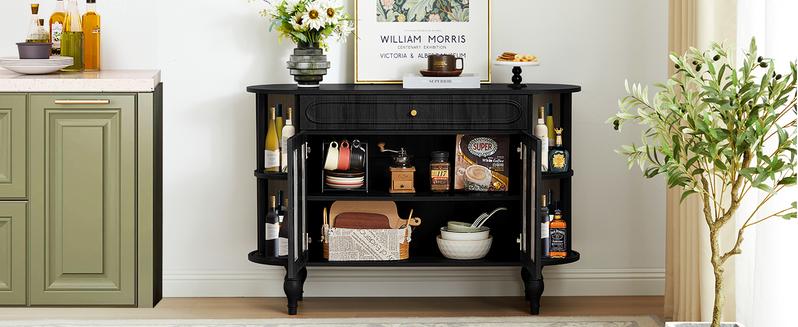 Giratree 47'' Fluted Sideboard Buffer Cabinet with Drawer, Modern Credenza Storage Cabinet, Bar Cabinet Console Table with Tambour Sliding Side for Living Dining Room Kitchen Hallway Entryway