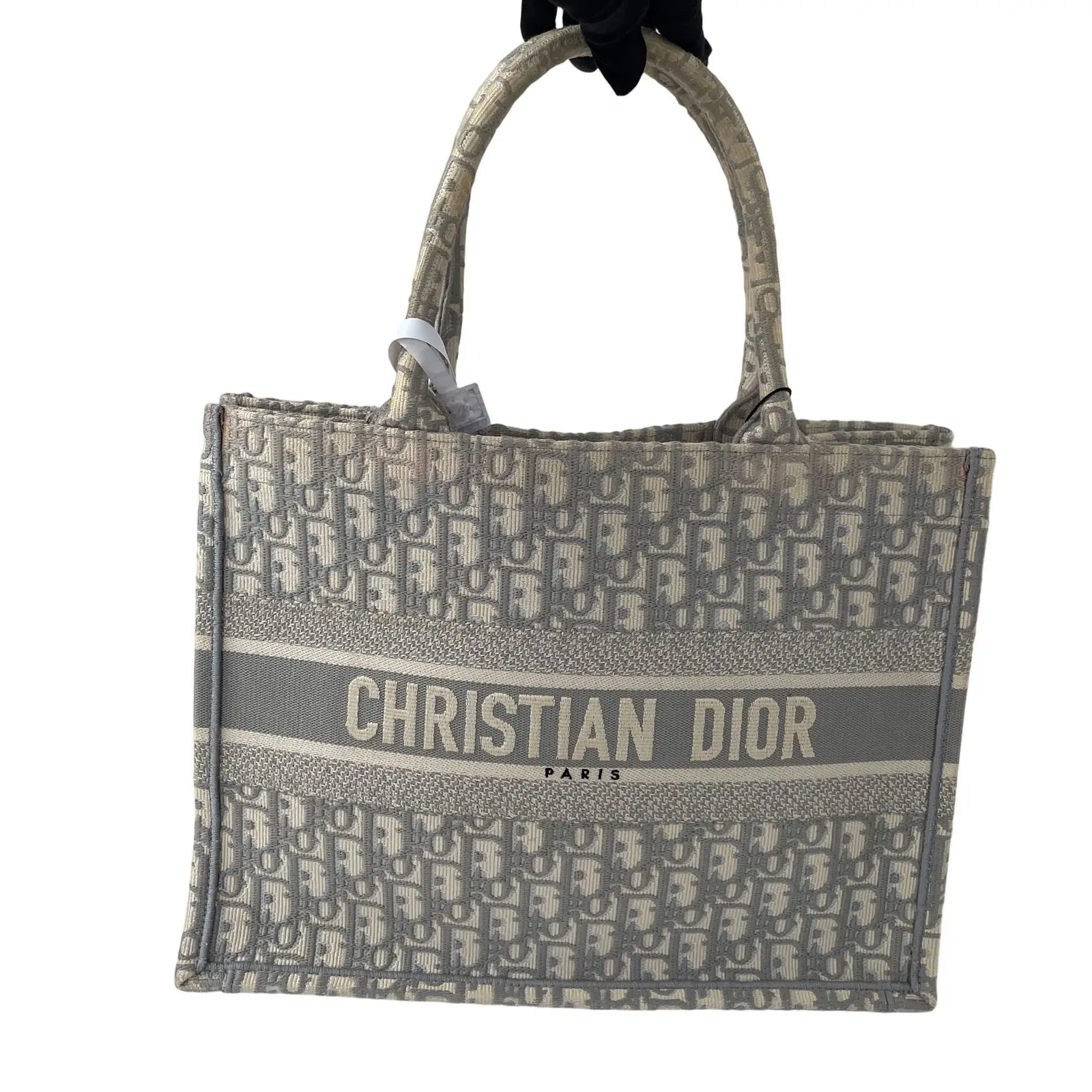 Pre-owned Dior leather Tote Bags Medium Book Tote Bag (Gray Oblique Jacquard, No Hardware)+charm