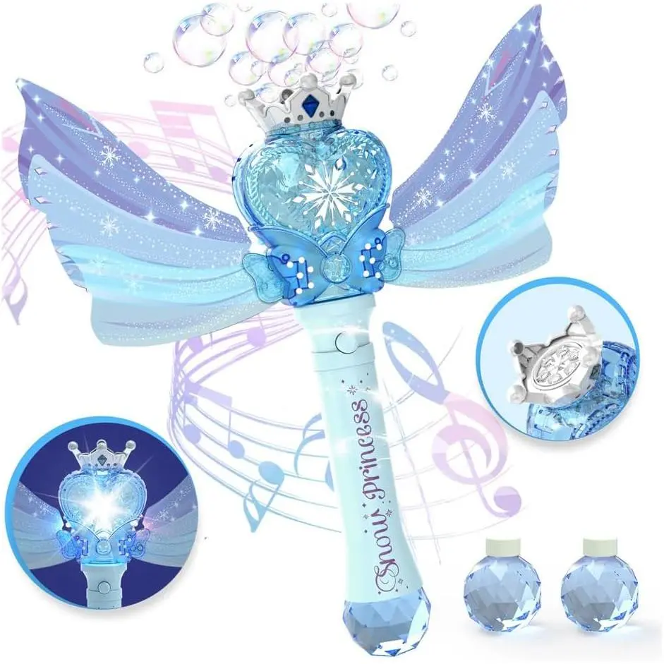 004-P  Bubble Wand for Kids Girls - Automatic Bubble Machine with LED Light Music, Include 2 Bubble Solutions, Outdoor Party Easter Birthday Gifts Toys for Toddlers 3 4 5 6 7 8 Year Old