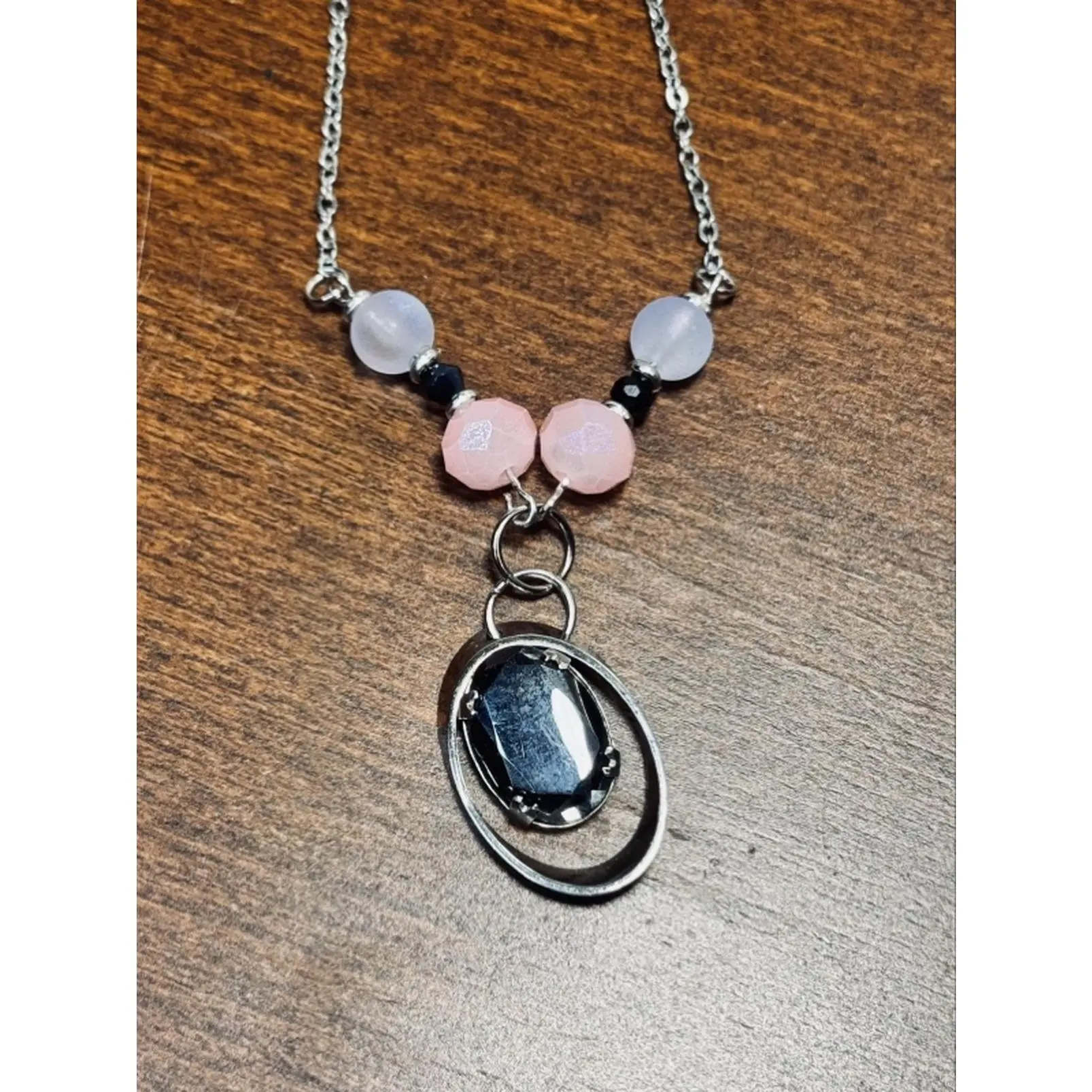 Modern Vintage Pastel Goth Jewelry Set 3-Piece Collection Adjustable Necklace with Salvaged Hematite Pendant Art Glass Bracelet & Earrings with bracelet necklace and earrings