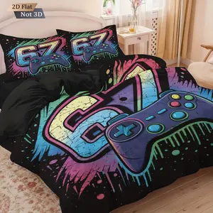 3pcs Six Seven & Game Controller Pattern Duvet Cover Set, Bedroom Bedding Set, Includes 1 Duvet Cover & 2 Pillowcases, Excludes Duvet Insert and Pillow Inserts, Soft Comfortable Fabric, Suitable for Bedrooms, Gift for Gamers