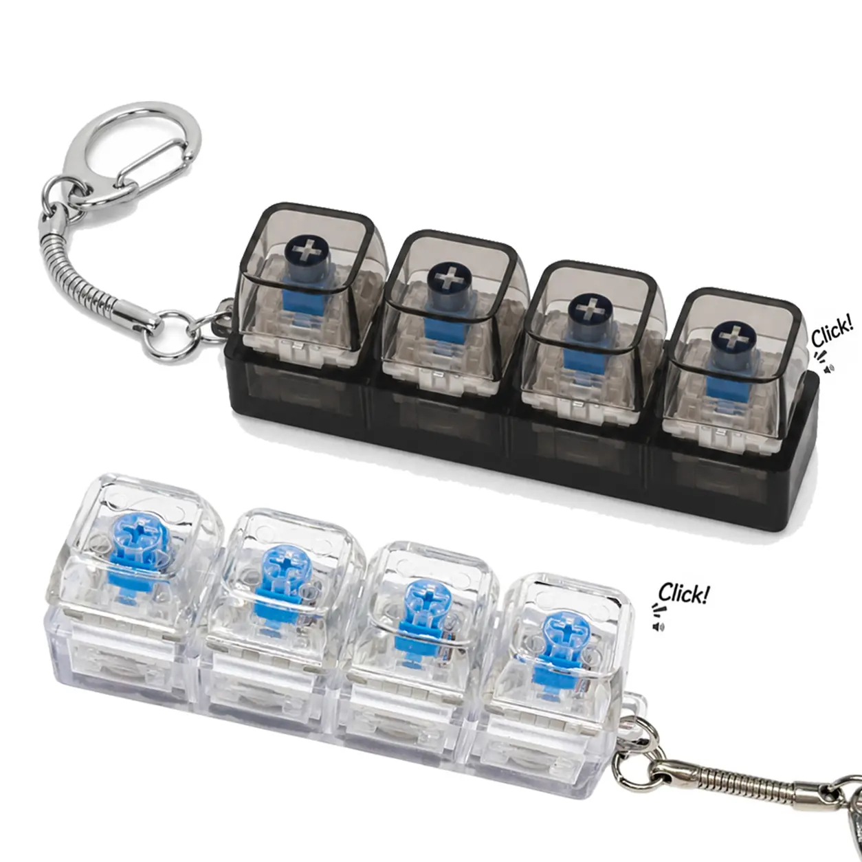2PCS Keyboard fidget toy, 4-in-1 stress relief key keychain, available in transparent or black, Valentine's Day gift
