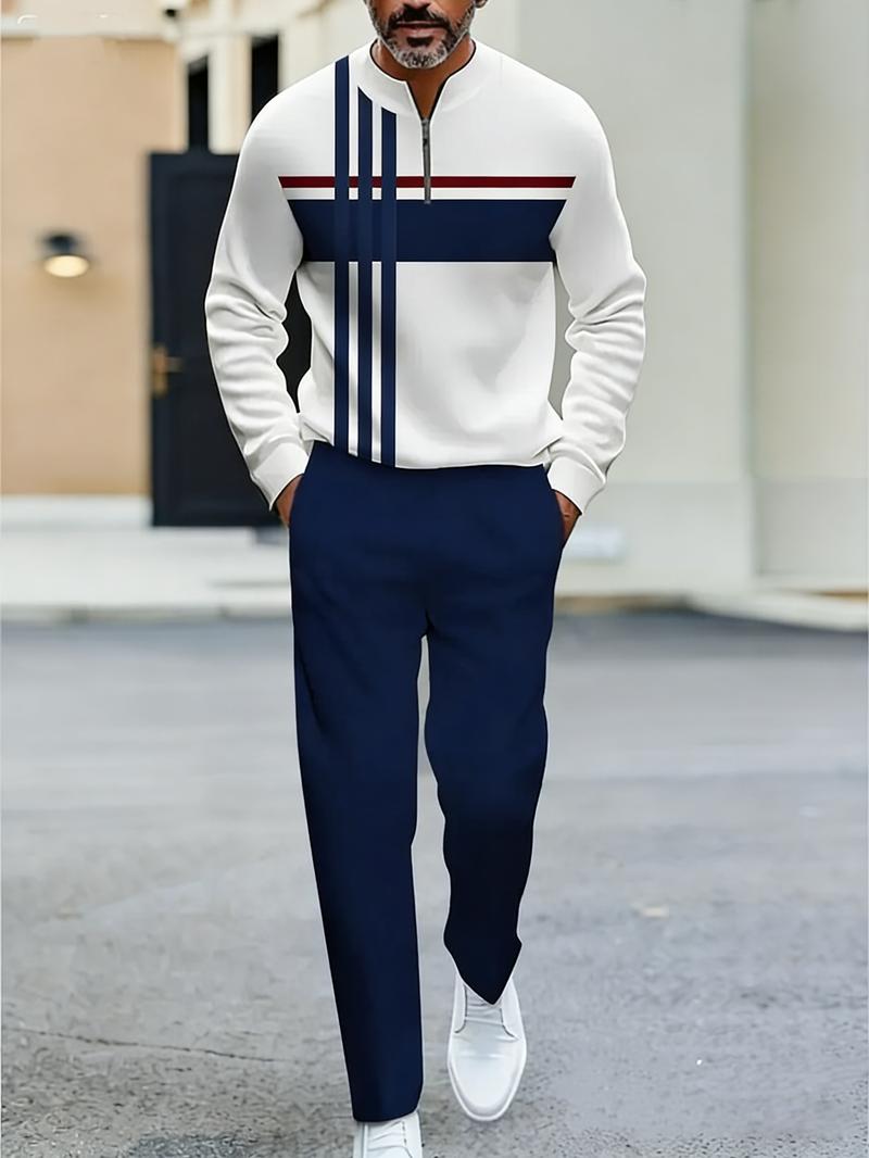 Fashionable striped splicing casual suitable for daily two-piece set